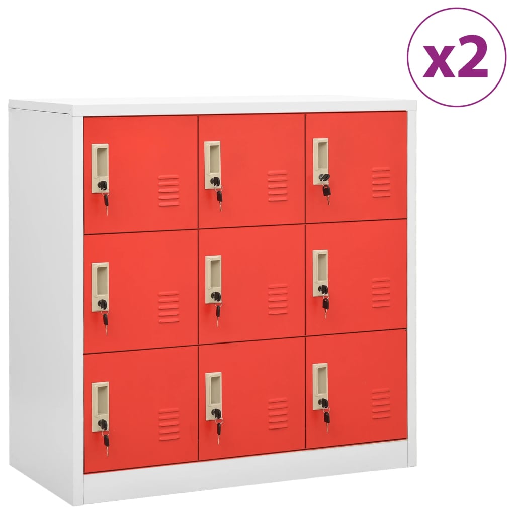 Locker Cabinet Set of 2 Light grey, Red Steel Medium Locks