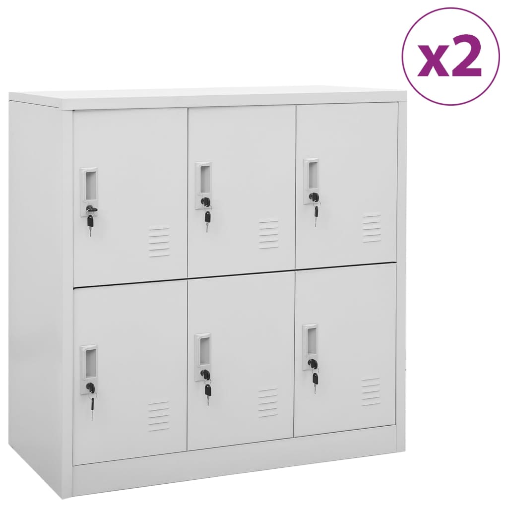 Locker Cabinet Set of 2 Light Grey Steel Medium Locker Cabinet