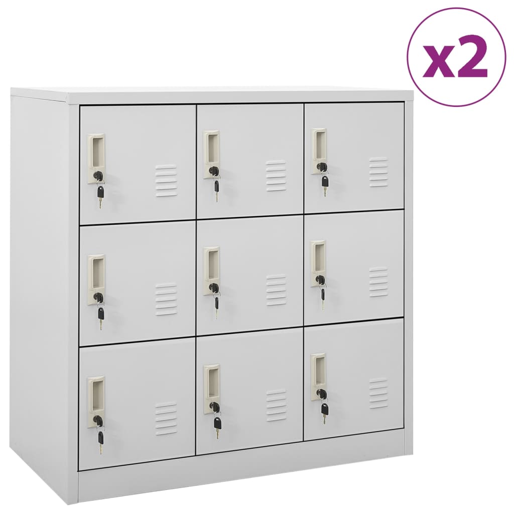 Locker Cabinet Set of 2 Light Grey Steel Medium Locker Cabinet