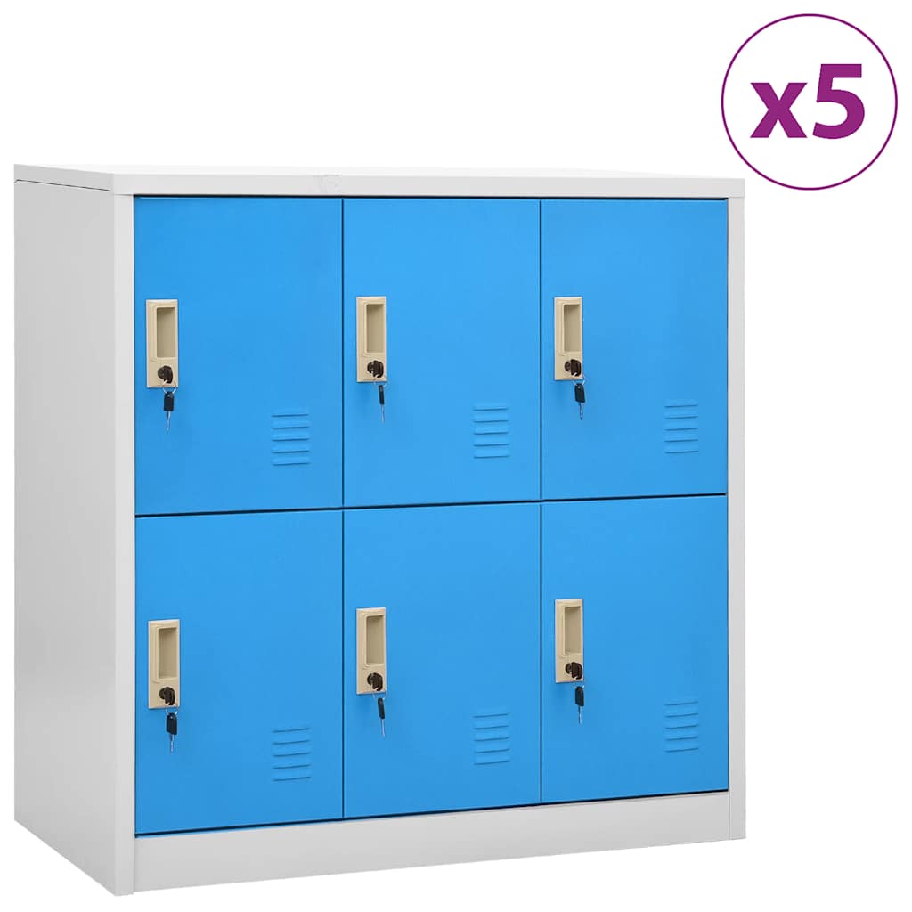 Locker Cabinet Set of 5 Light gray and blue Steel Standard