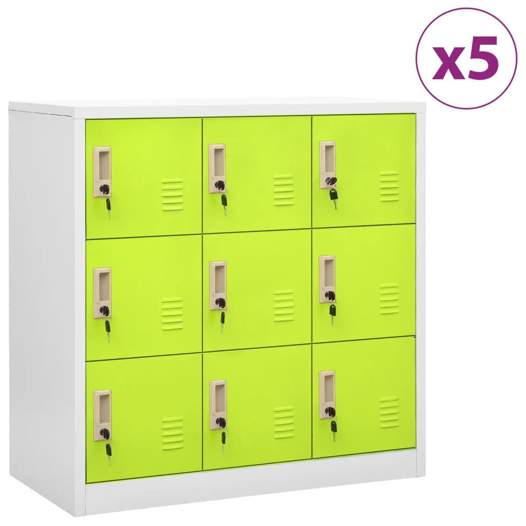 Locker Cabinet Set of 5 Light Grey and Green Steel 36.4 in tall
