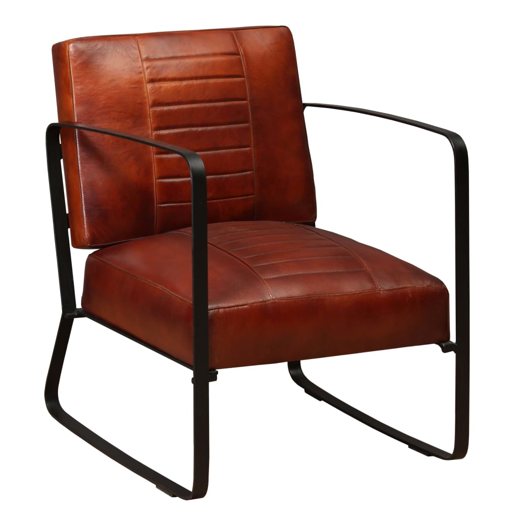 Lounge Chair Brown Goat Leather, Steel Standard Industrial