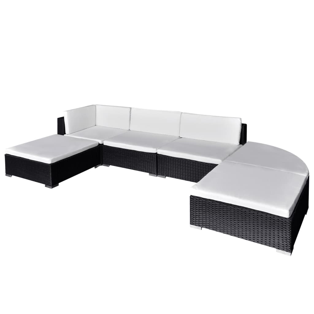 Lounge Set Black PE Rattan Large Modular Lounge Set