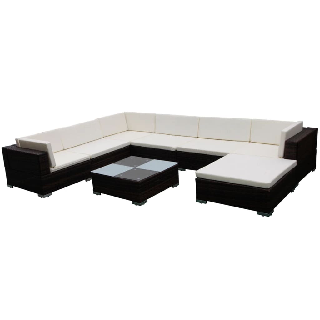 Lounge Set Brown PE Rattan Large Waterproof materials