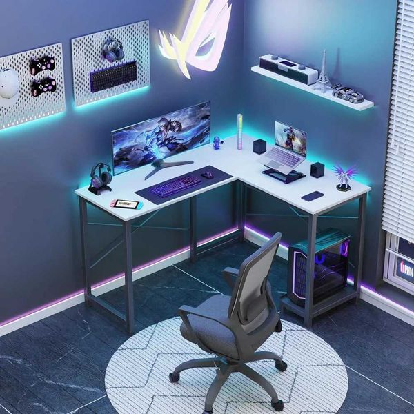 L-shaped computer desk for gaming and study, 50-inch white corner desk for PC and writing