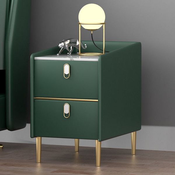 Luxurious modern bedside table with integrated storage, featuring rock board leather and a sleek, minimalist design