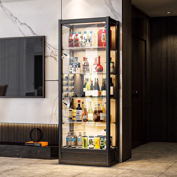 Luxury metal and glass wall-mounted display cabinet for elegant home bars and living rooms