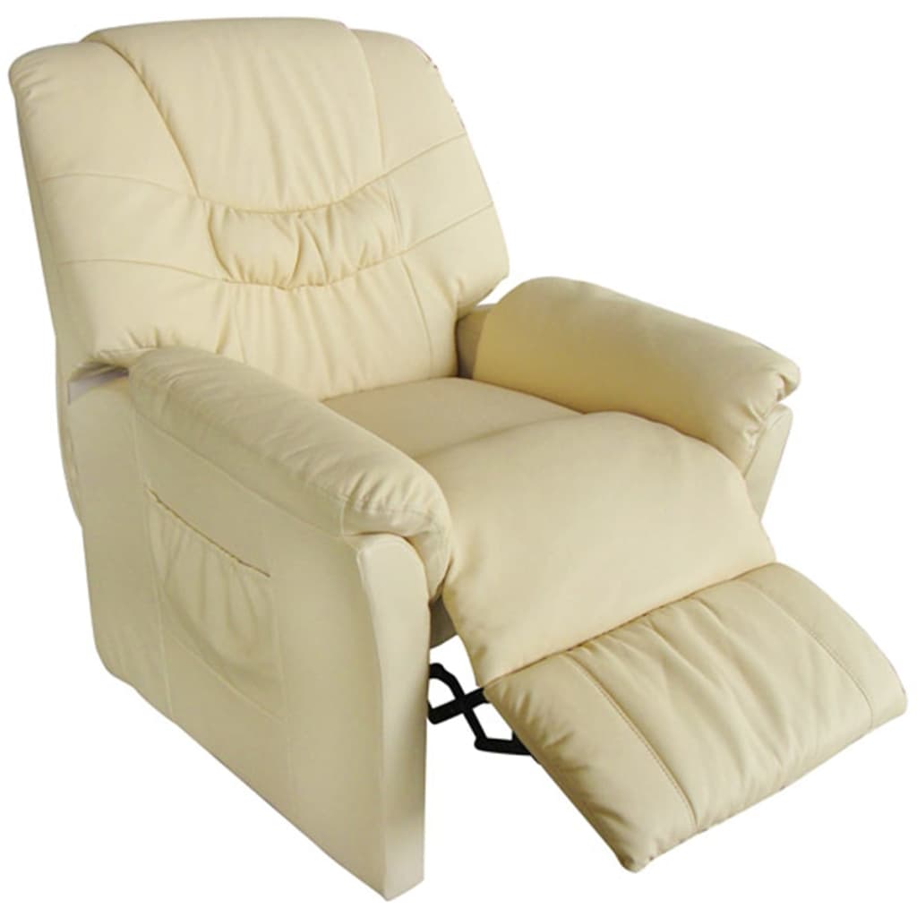 Massage Chair Cream Faux Leather Standard Adjustable Footrests