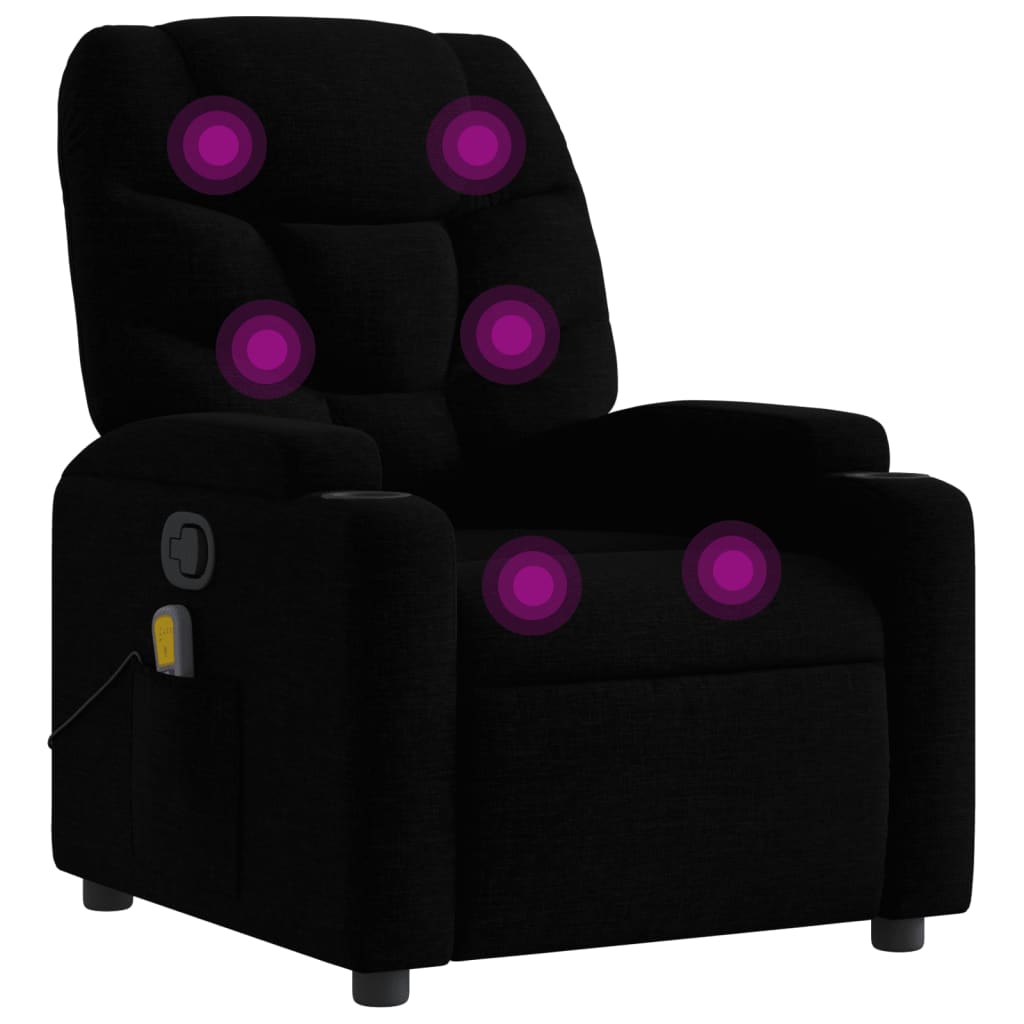 Massage Recliner Chair Black Fabric (100% polyester), metal, plywood