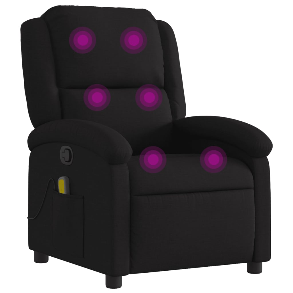 Massage Recliner Chair Black Fabric (100% polyester), metal, plywood