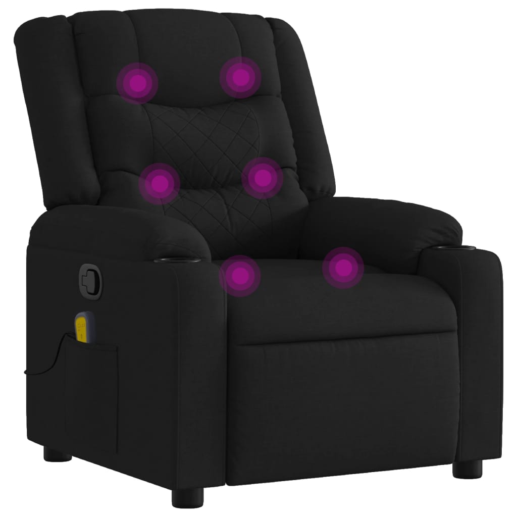 Massage Recliner Chair Black Polyester Medium Cup Holders