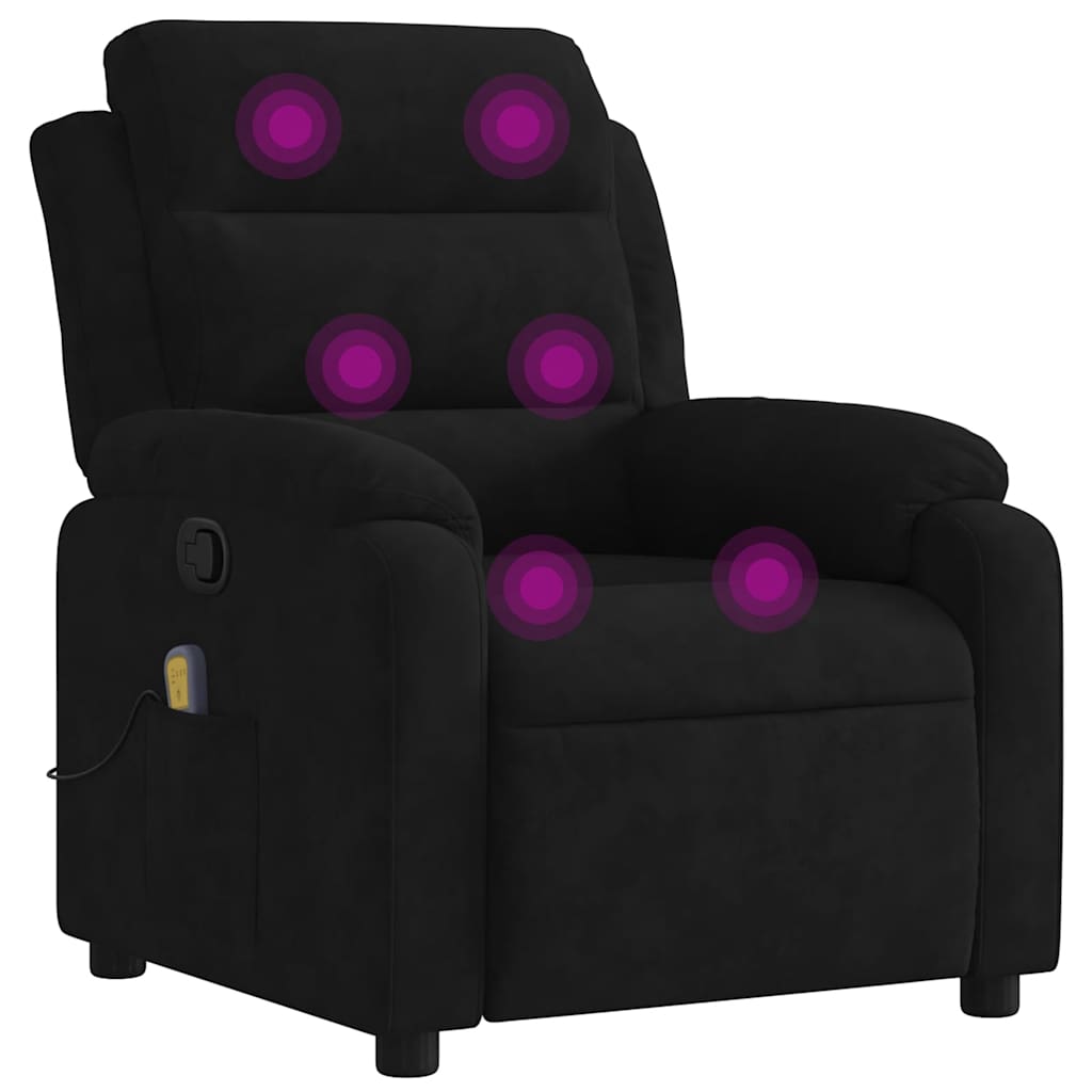 Massage Recliner Chair Black Velvet, Metal, Plywood, Faux Leather