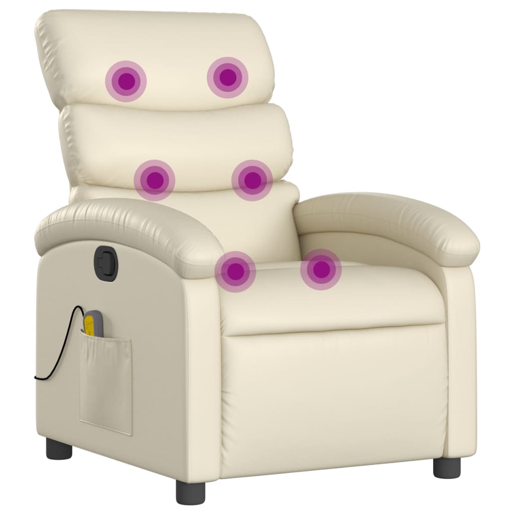 Massage Recliner Chair Cream Faux leather Medium