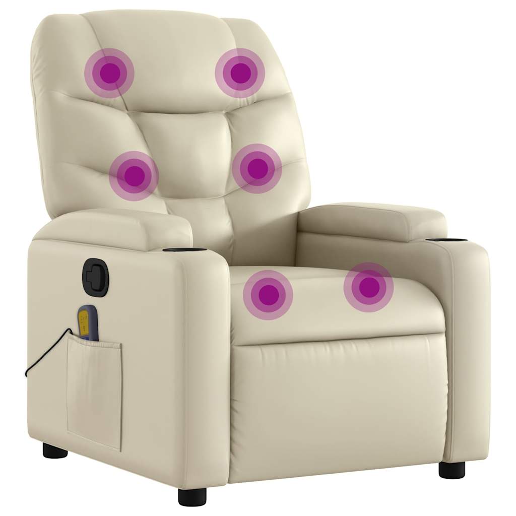 Massage Recliner Chair Cream Faux leather, Metal, Plywood Medium