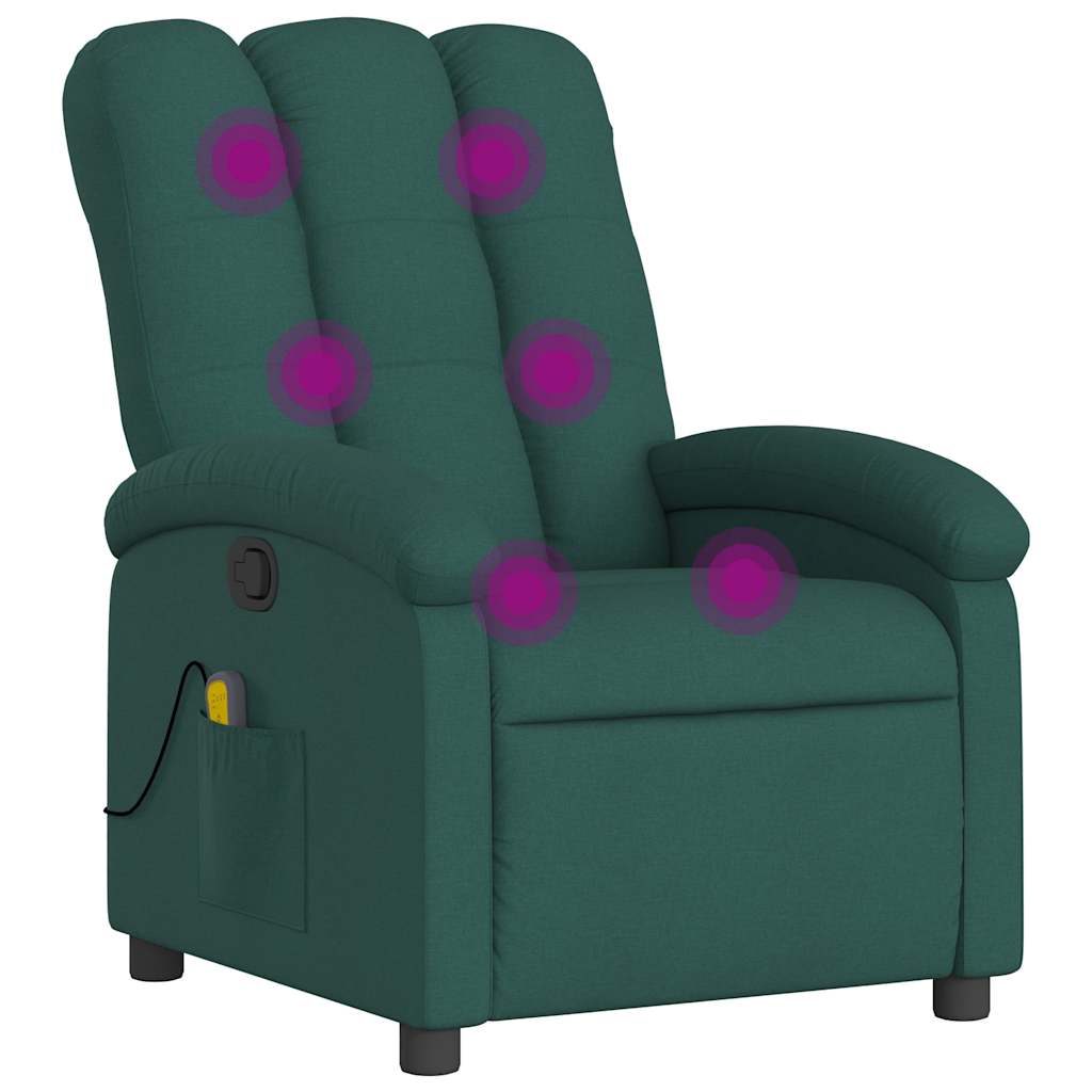 Massage Recliner Chair Dark Green Fabric