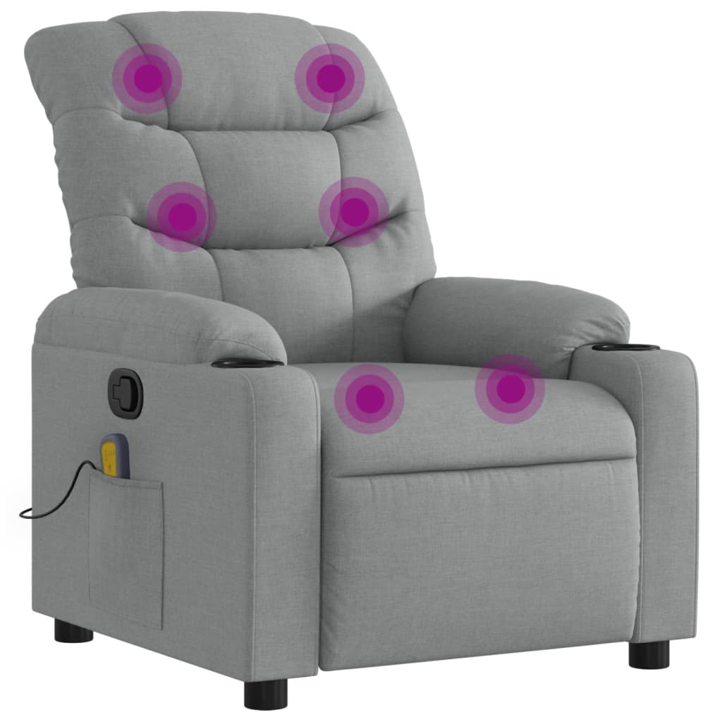 Massage Recliner Chair Light Grey Fabric (100% polyester) Standard