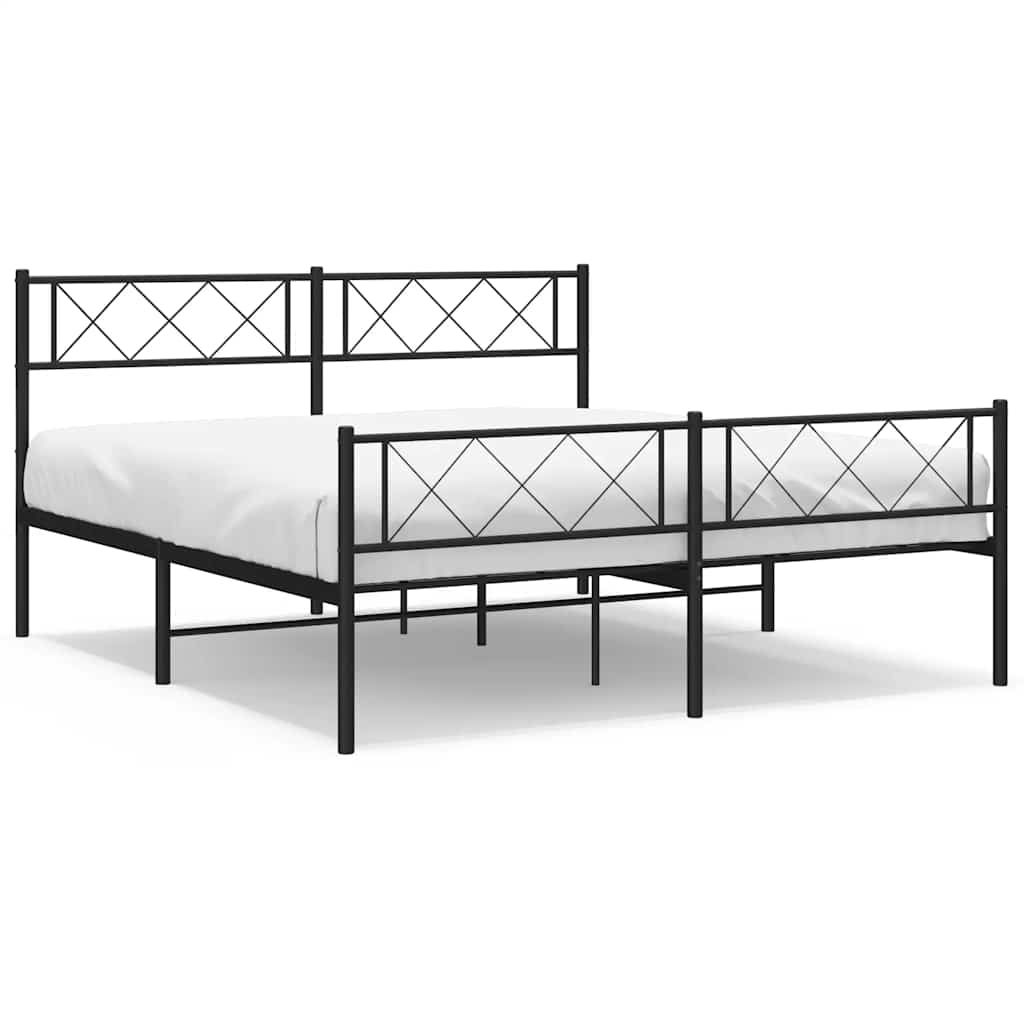 Metal Bed Frame Black Powder-Coated Steel Double Bed
