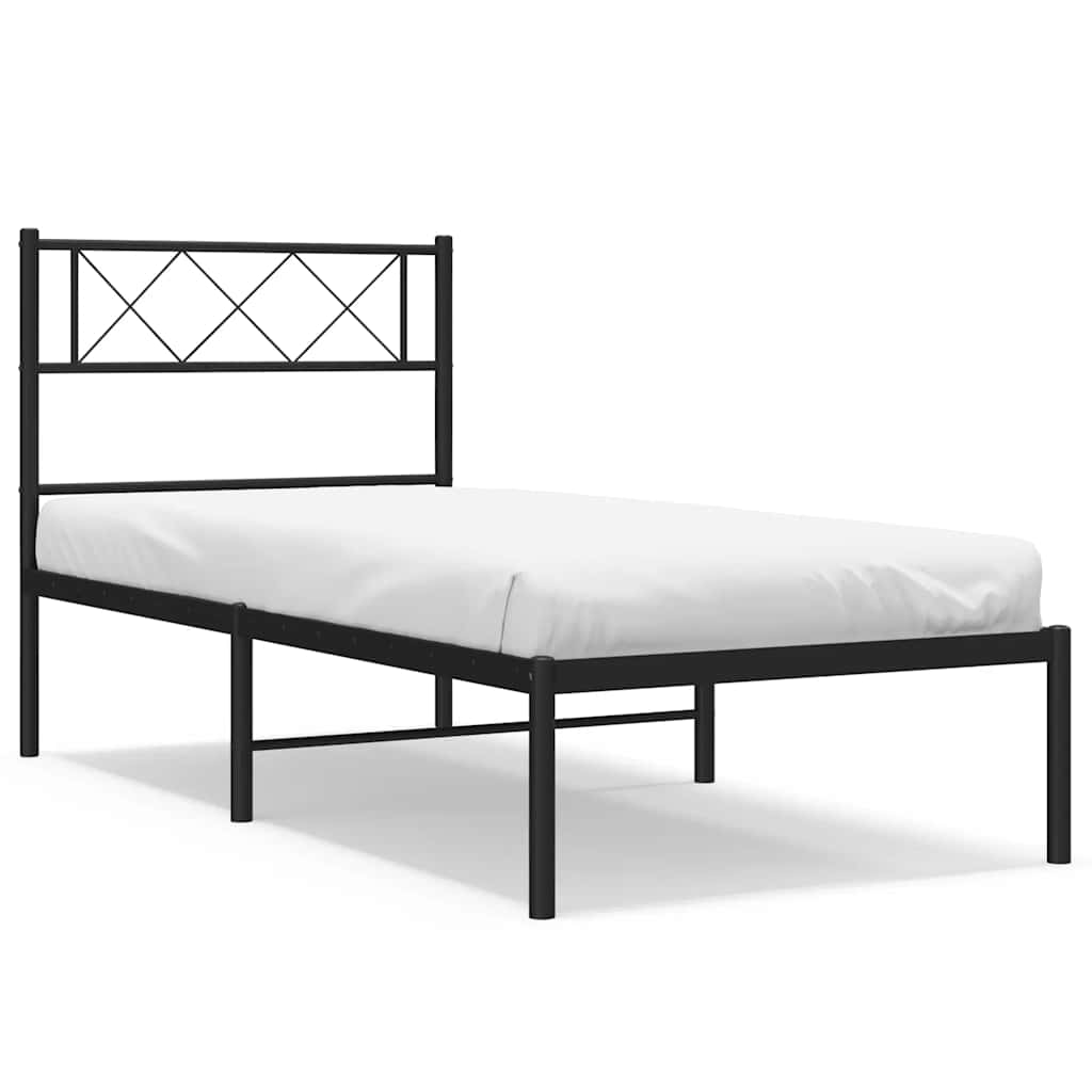 Metal Bed Frame Black Powder-Coated Steel Single Metal Bed Frame