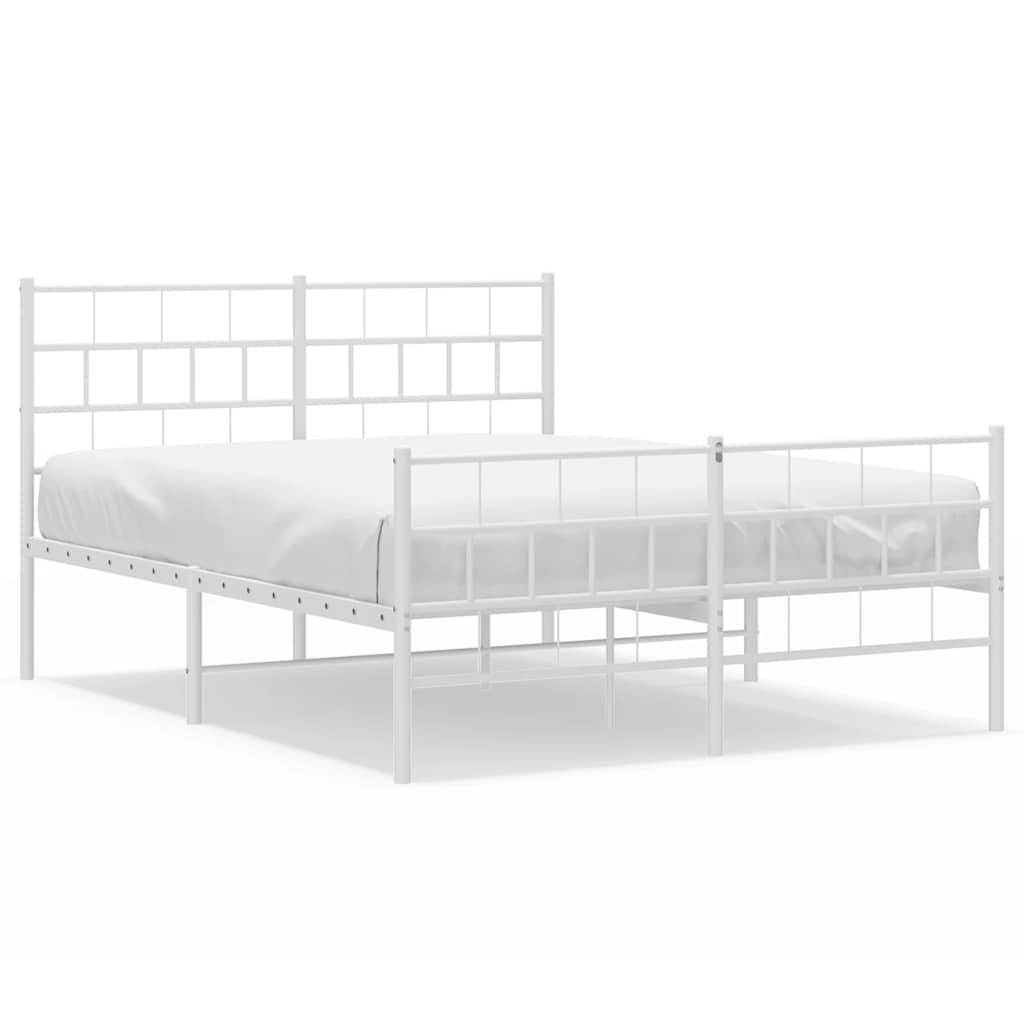 Metal Bed Frame White Powder-Coated Steel 53.1x74.8 in Bed Frame