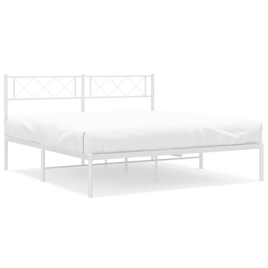 Metal Bed Frame White Powder-coated steel 59.1x78.7 in King Size