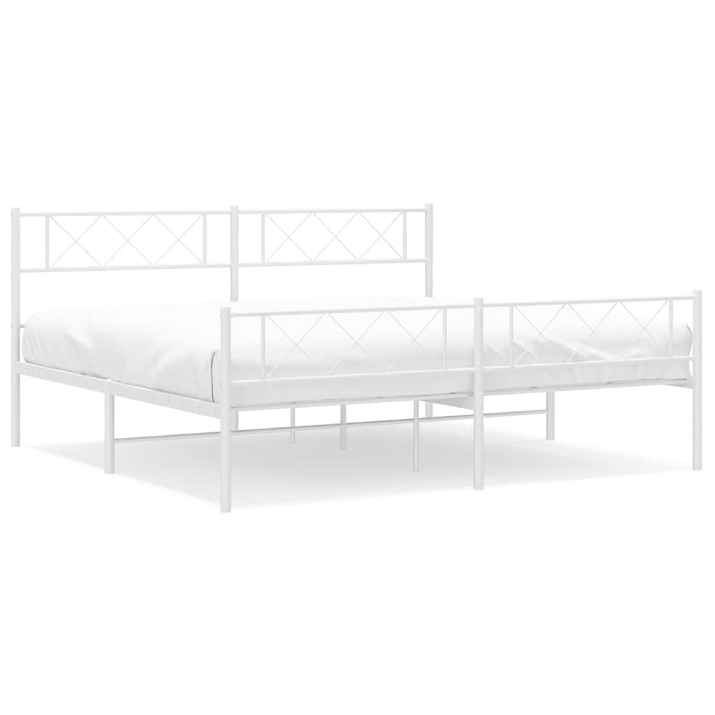 Metal Bed Frame White Powder-Coated Steel 76 x 80 in Durable
