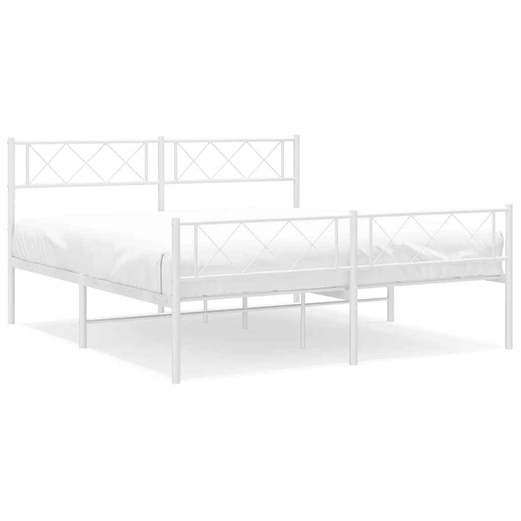 Metal Bed Frame White Powder-Coated Steel Full