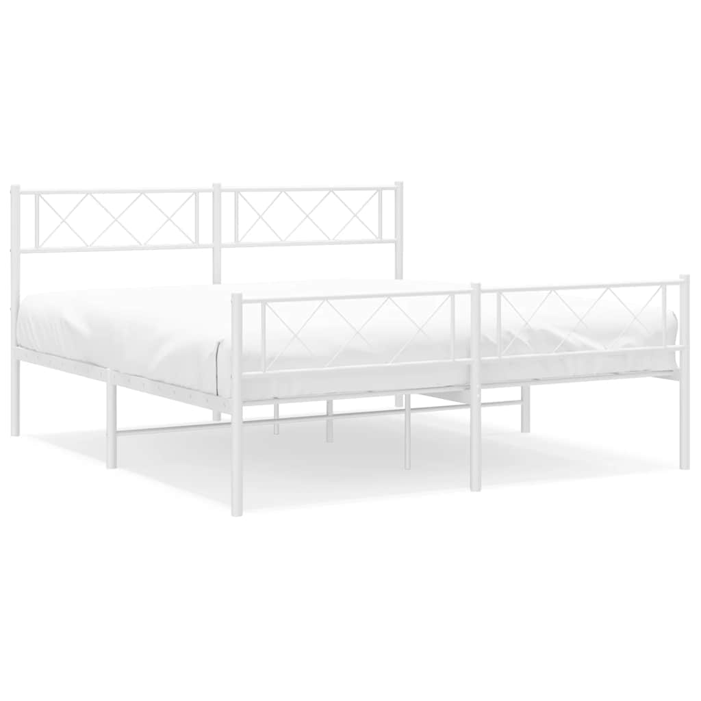 Metal Bed Frame White Powder-Coated Steel King Size