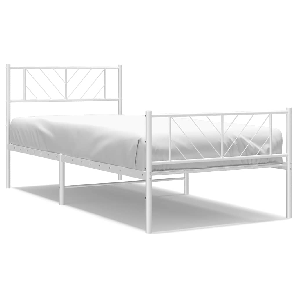 Metal Bed Frame White Powder-Coated Steel Single Metal Bed Frame