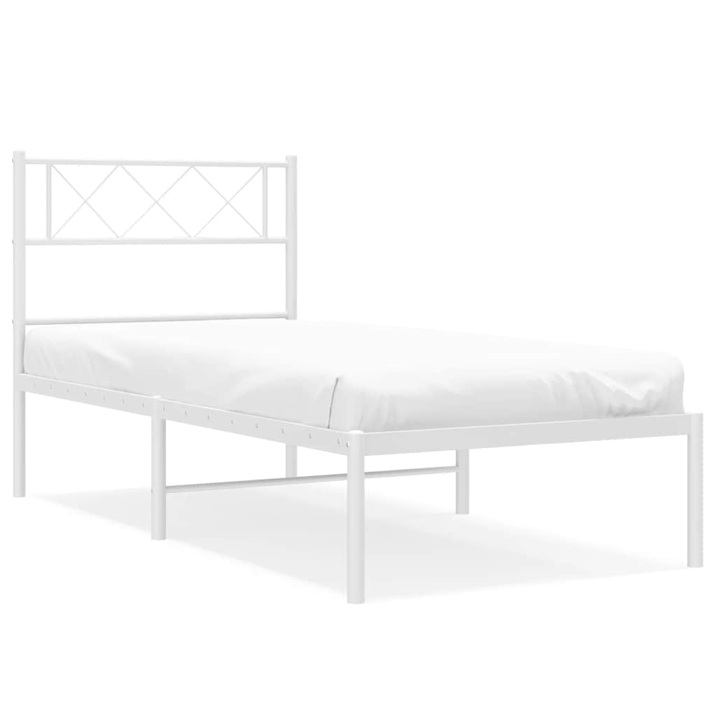 Metal Bed Frame White Powder-Coated Steel Single