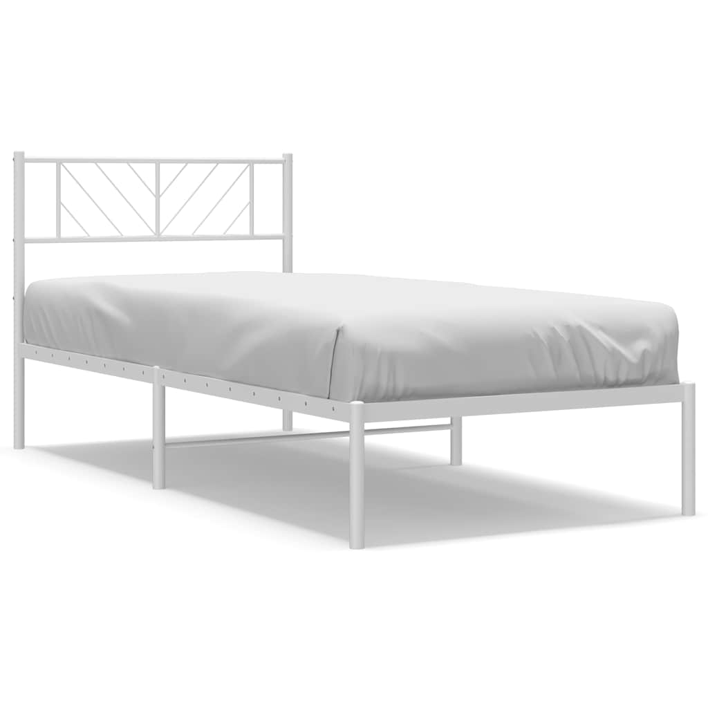 Metal Bed Frame White Powder-Coated Steel Twin Bed Frame