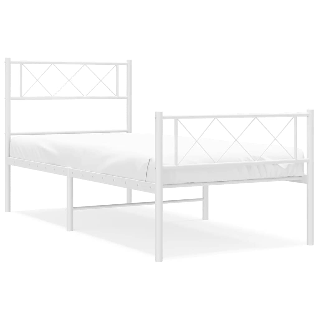 Metal Bed Frame White Powder-Coated Steel Twin Metal Bed Frame