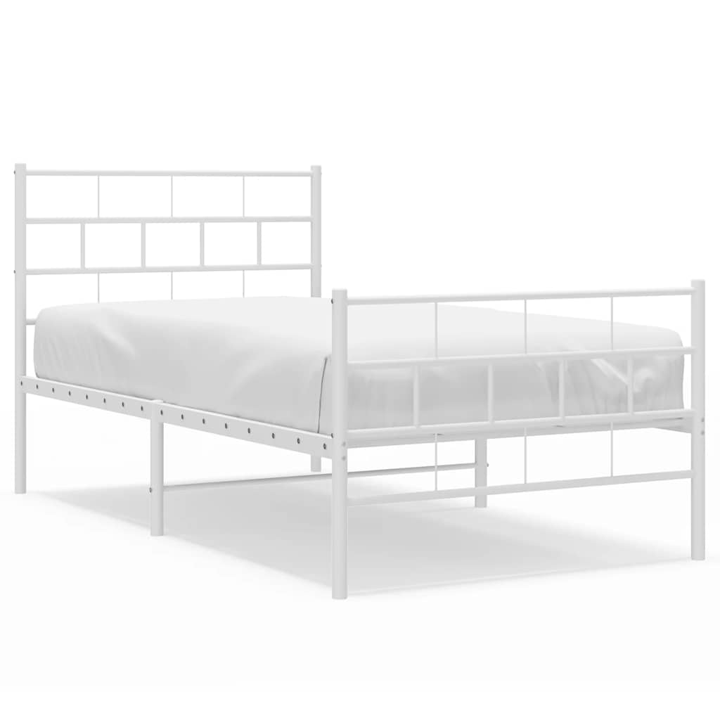 Metal Bed Frame White Powder-Coated Steel Twin Metal Bed Frame