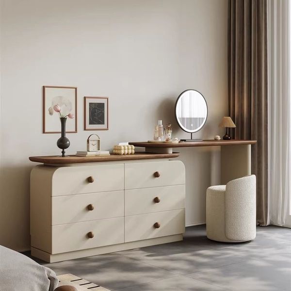 Middle ancient style solid wood dressing table with integrated makeup station and bucket cabinet in walnut finish