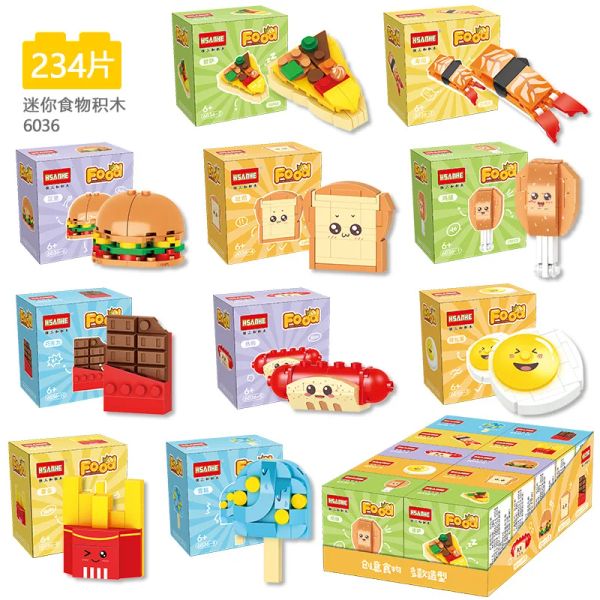 Miniature urban landscape building blocks featuring city architecture, food, fruit stands, shops, houses, castles, and puzzle kits for children's toys