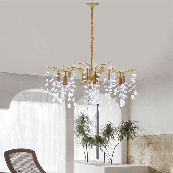 Modern gold crystal chandelier for elegant living room lighting