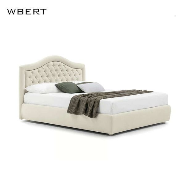Modern high-back soft American wooden bedroom furniture set with classical double bed frame