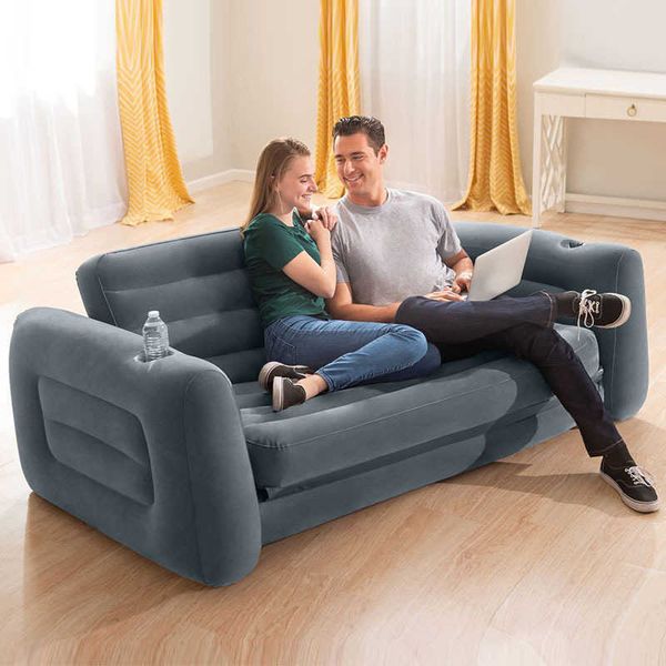 Modern inflatable double sofa, foldable and stylish in a simple square design with sand hair finish