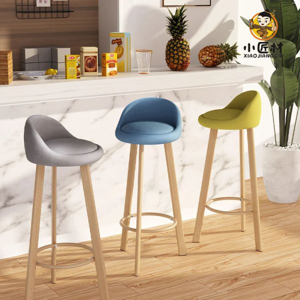 Modern minimalist bar chairs with home backrest, soft seat high stools in European style