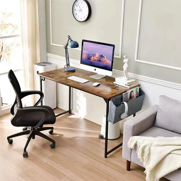 Modern minimalist custom panel desk with built-in bookshelf for home office