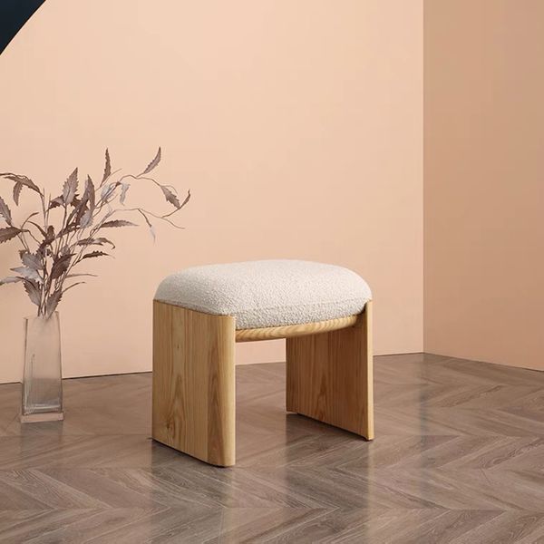 Modern minimalist makeup stool with lamb cashmere upholstery and solid wood frame, ideal for shoe changing or as a footrest in living rooms