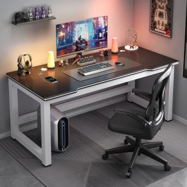 Modern minimalist office desk for bedroom or study, simple writing table and computer workstation furniture