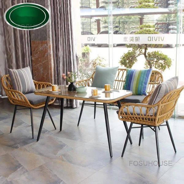 Modern minimalist outdoor chairs with creative rattan backrests for terraces, courtyards, sunny rooms, and beach use