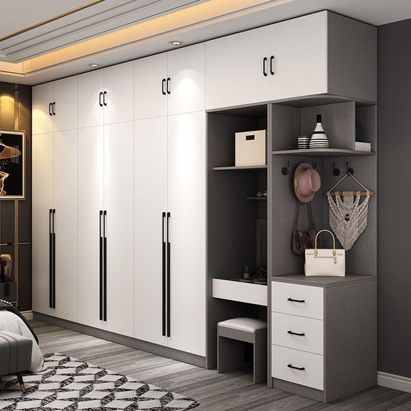 Modern minimalist wardrobe for home bedroom, ready-to-assemble single/double cabinet with hanging space