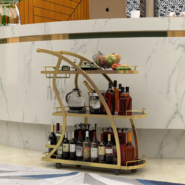 Modern mobile kitchen cart with wheels for hotel dining storage and serving
