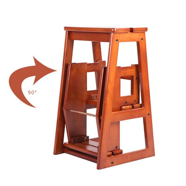 Modern multi-purpose 3-in-1 library ladder chair with folding wooden stool design for home kitchens
