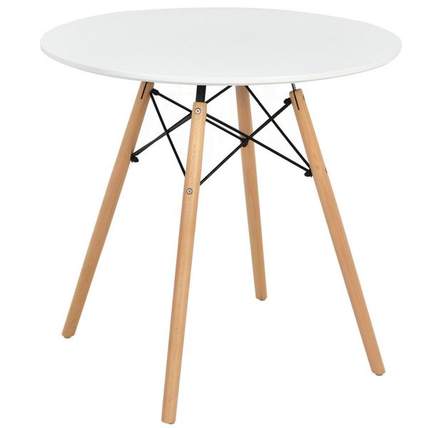 Modern round dining table featuring sturdy beech wood legs