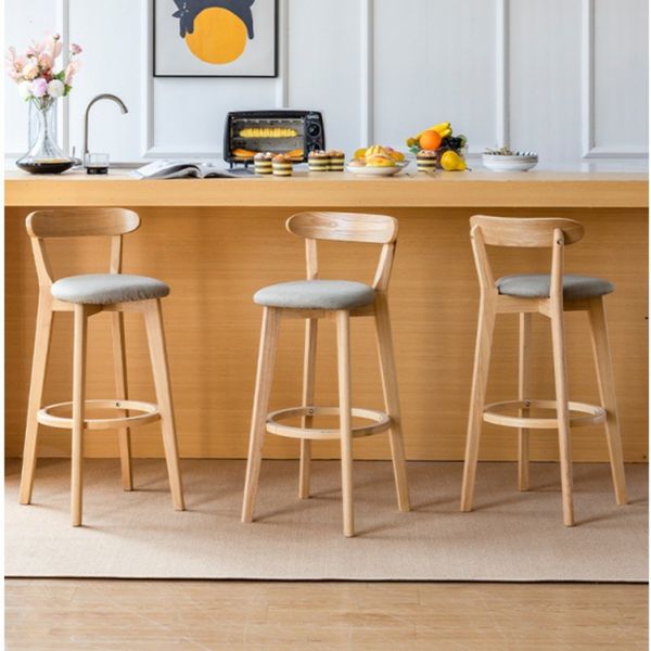 Modern, simple solid wood bar stool with high backrest for home dining or luxury front desk use