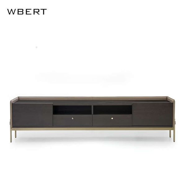 Modern solid wood TV cabinet with stainless steel stage for small Italian living rooms