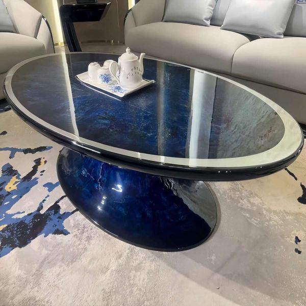 Modern stainless steel oval coffee table set for contemporary living rooms