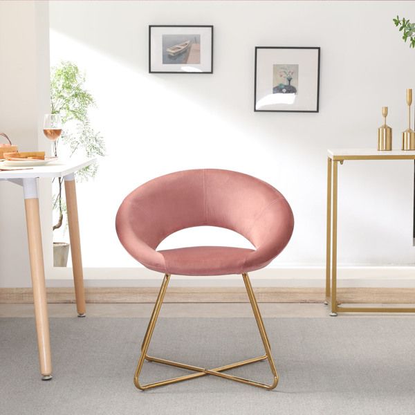 Modern velvet dining chair set with gold base, upholstered for comfort in living room, bedroom, or vanity areas